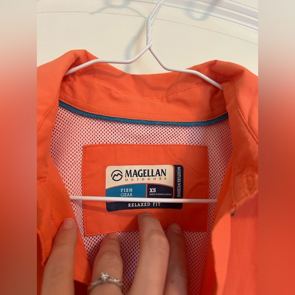 Magellan outdoors Men's Orange Short Sleeve button down Shirt - Picture 4 of 5